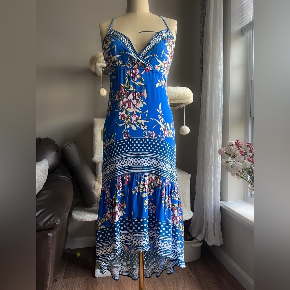 Blue and White Ruffled Tiered Maxi Dress